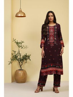 Biba - Women Rayon Printed Purple Kurta with Pant (Set of 2)