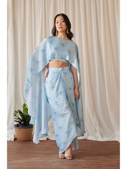 Pasha India - Women Blended Fabric Floral Blue Blouse with Skirt (Set of 2)