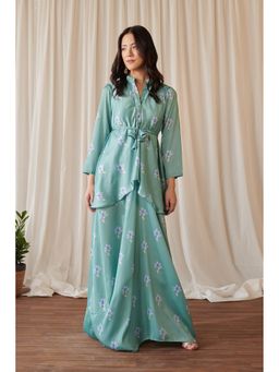 Pasha India - Women Blended Fabric Floral Green Midi Dress