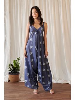 Pasha India - Women Blended Fabric Floral Navy Blue Flowy Jumpsuit