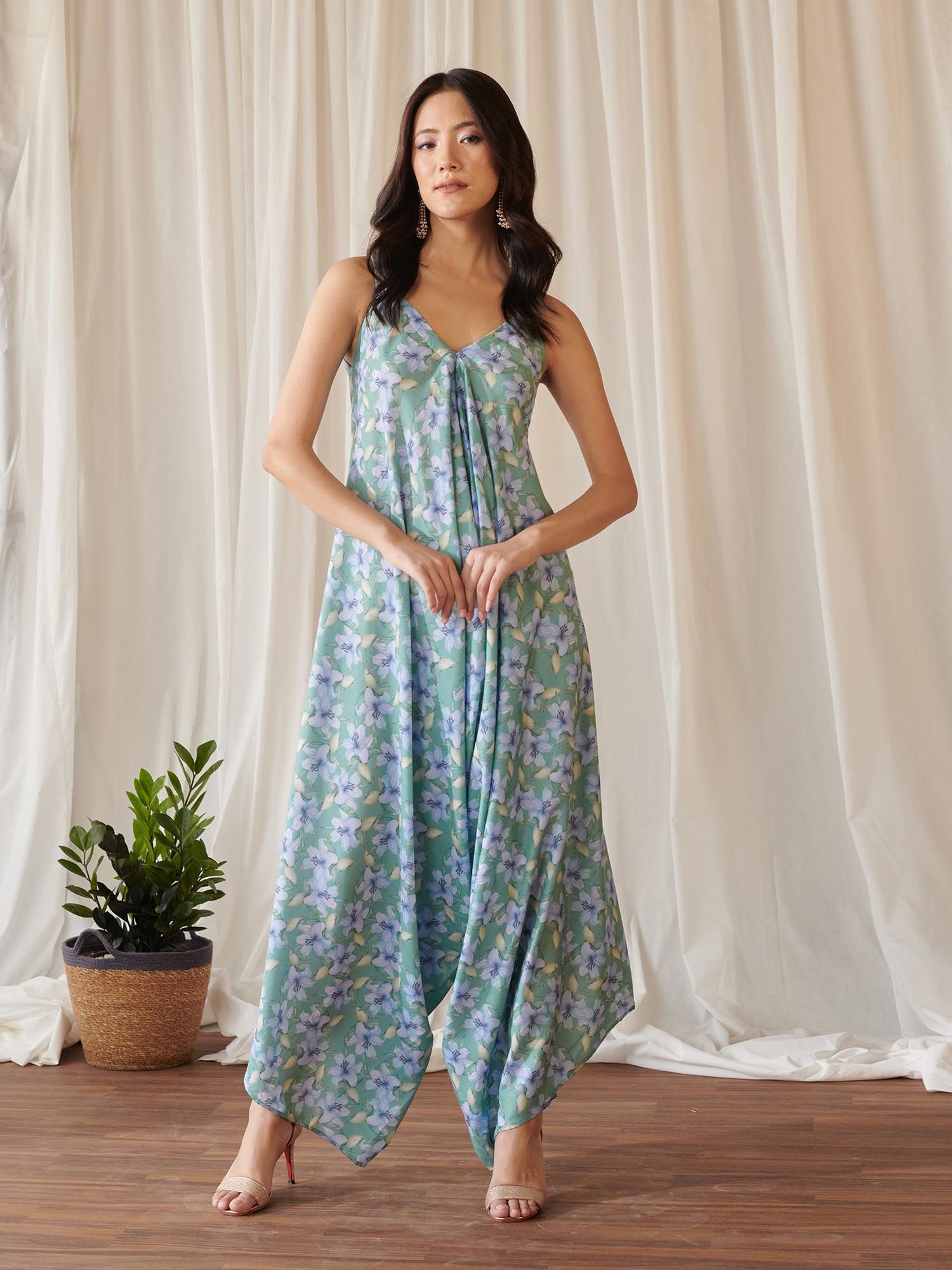 pasha india Women Blended Fabric Floral Green Flowy Jumpsuit-picture-25