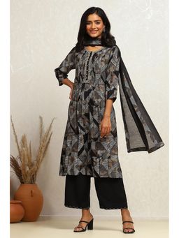 Biba - Women Modal Fabric Geometric Black Kurta with Palazzo and Dupatta (Set of 3)