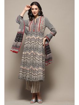 Biba - Women Cotton Printed Multi-Color Anarkali Kurta with Palazzo and Dupatta (Set of 3)