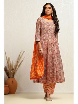 Biba - Women Chanderi Floral Multi-Color Anarkali Kurta with Salwar and Dupatta (Set of 3)