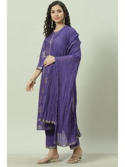 Biba - Women Cotton Woven Purple Kurta with Pant and Dupatta (Set of 3)