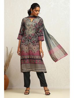 Biba - Women Crepe Floral Green Kurta with Pant and Dupatta (Set of 3)