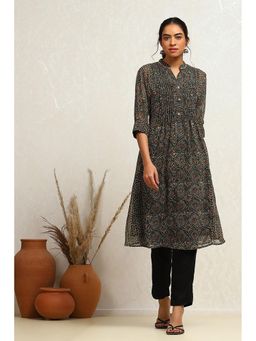 Biba - Women Georgette Printed Green Kurta with Inner (Set of 2)