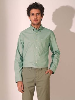 Selected - Light Green Striped Cotton Oxford Casual Shirt