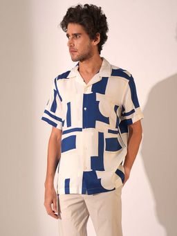 Selected - White Abstract Print Tencel Casual Shirt