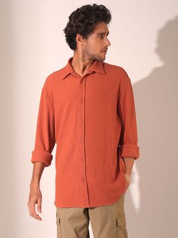 Selected - Orange Textured Regular Fit Casual Shirt