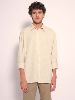 Selected - Beige Textured Cotton Casual Shirt