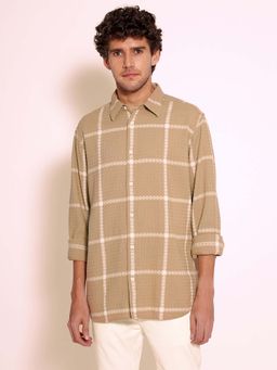 Selected - Beige Check Cotton Casual Shirt