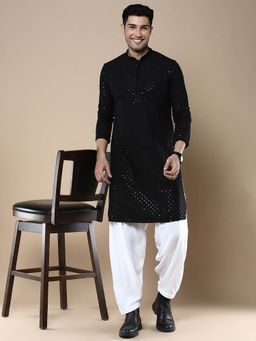 Sanwara - Stylish Ethnic Chikankari with Sequins Kurta & Pyjama Black (Set of 2)