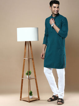 Sanwara - Stylish Ethnic Chikankari with Sequins Kurta & Pyjama Teal (Set of 2)