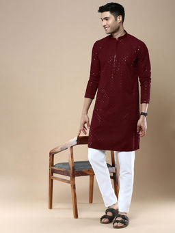 Sanwara - Stylish Ethnic Chikankari with Sequins Kurta & Pyjama Maroon (Set of 2)