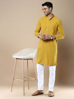Sanwara - Stylish Ethnic Chikankari with Sequins Kurta & Pyjama Yellow (Set of 2)