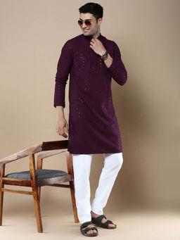 Sanwara - Stylish Ethnic Chikankari with Sequins Kurta & Pyjama Purple (Set of 2)
