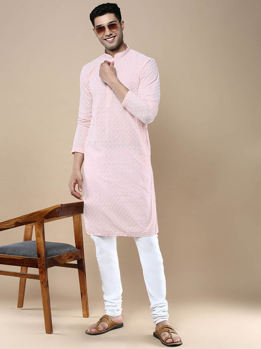 Sanwara Stylish Ethnic Chikankari Kurta & Pyjama Pink (Set of 2)