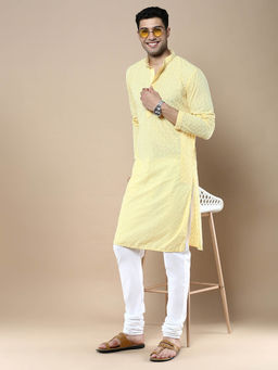 Sanwara - Stylish Ethnic Chikankari Kurta & Pyjama Yellow (Set of 2)