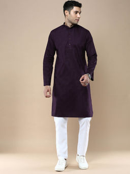 Sanwara - Mens Ethnic Woven Cotton Silk Kurta & Pyjama Purple (Set of 2)
