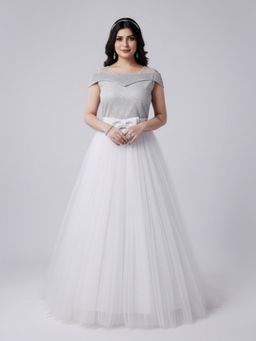 BC Balaji Creation - Women White Net Solid Evening Gown