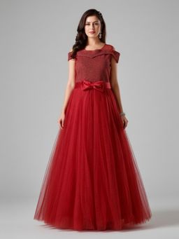 BC Balaji Creation - Women Purple Net Solid Evening Gown