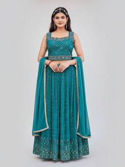 BC Balaji Creation - Women Blue Embroidered Fitted Lehenga with Choli & Dupatta