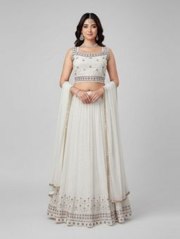 BC Balaji Creation - Women Off White Embroidered Fitted Lehenga with Choli & Dupatta