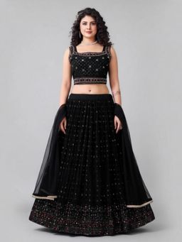 BC Balaji Creation - Women Black Embroidered Fitted Lehenga with Choli & Dupatta