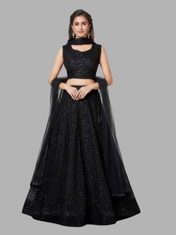BC Balaji Creation - Women Black Net Embroidered Fitted Lehenga with Choli & Dupatta