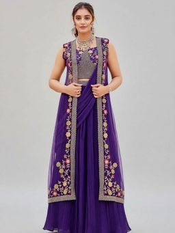 BC Balaji Creation - Women Purple Embroidered Fitted Lehenga with Choli & Dupatta