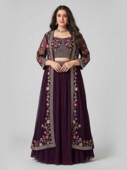 BC Balaji Creation - Women Maroon Embroidered Fitted Lehenga with Choli & Dupatta