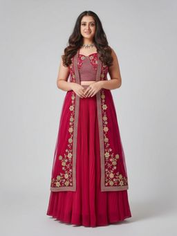 BC Balaji Creation - Women Red Embroidered Fitted Lehenga with Choli & Dupatta