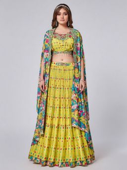 BC Balaji Creation - Women Green Embroidered Fitted Lehenga with Choli & Dupatta and Shrug
