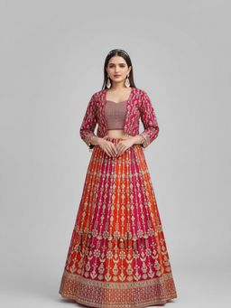 BC Balaji Creation - Women Multi-Color Embroidered Fitted Lehenga with Choli & Dupatta