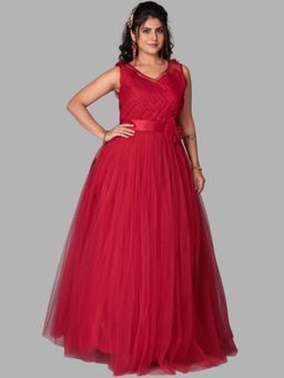 BC Balaji Creation - Women Red Net Embellished Evening Gown