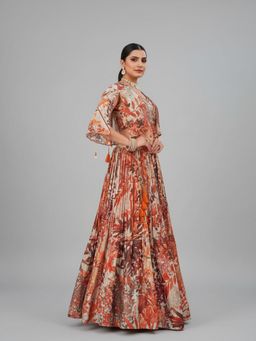 BC Balaji Creation - Women Orange Floral Fitted Lehenga with Choli & Shrug