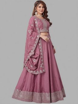 BC Balaji Creation - Women Lavender Embroidered Fitted Lehenga with Choli & Dupatta