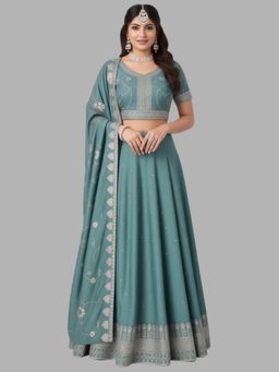 BC Balaji Creation - Women Green Embroidered Fitted Lehenga with Choli & Dupatta