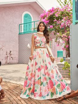 BC Balaji Creation - Women Off White Embellished Fitted Lehenga with Choli & Dupatta