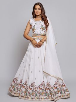 BC Balaji Creation - Women White Embroidered Fitted Lehenga with Choli & Dupatta