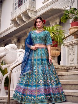 BC Balaji Creation - Women Blue Floral Fitted Lehenga with Choli & Dupatta