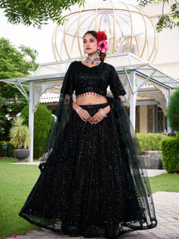 BC Balaji Creation - Women Black Net Embroidered Fitted Lehenga with Choli & Dupatta