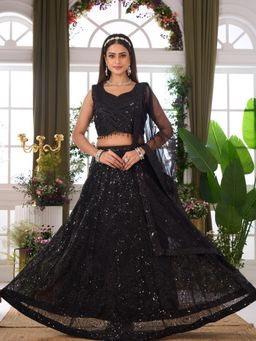 BC Balaji Creation - Women Black Embroidered Fitted Lehenga with Choli & Dupatta
