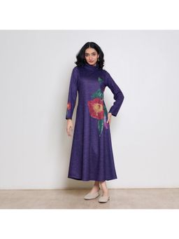 Rustorange - Women Blue Acrylic Blend Printed Maxi Dress