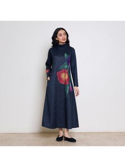 Rustorange - Women Blue Acrylic Blend Printed Maxi Dress