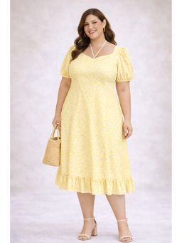 Desi Noor - Women Yellow Crepe Floral Dress