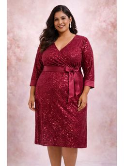 Desi Noor - Women Maroon Knitted Embellished Dress