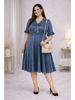 Desi Noor - Women Teal Knitted Embellished Dress