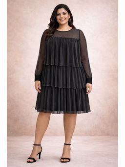 Desi Noor - Women Black Chinon Solid Dress
